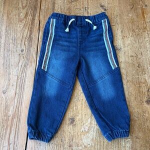 Kids Blue Denim Joggers with Multicolor Side Stripes